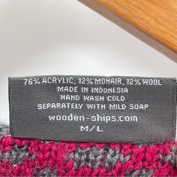 Wooden Ships Mohair Wool Blend Gray Pink Soft Open Cardigan Sweater Size M/L - Picture 7 of 7